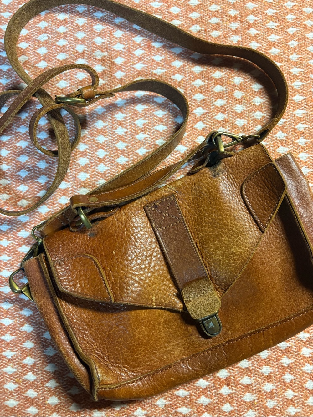Madewell Vintage English Saddle Leather Envelope Crossbody Bag Handbag Brown